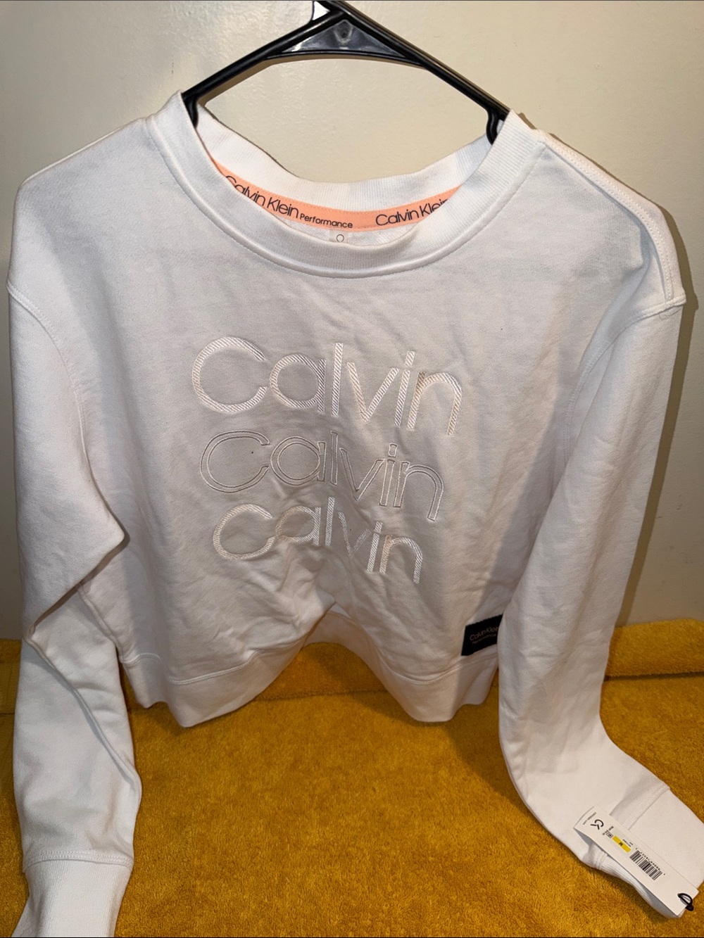 Calvin Klein White Tonal Embroidered Logo Crewneck